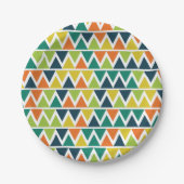 Assiettes En Carton Lignes Triangles Orange Jaune Vert clair (Devant)