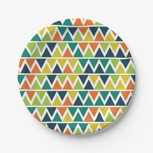 Assiettes En Carton Lignes Triangles Orange Jaune Vert clair (Devant)