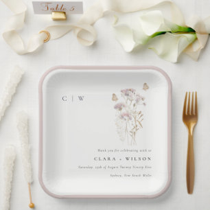 Assiettes En Carton Lilac Boho Fleur sauvage Fern Mariage botanique