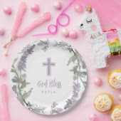 Assiettes En Carton Lilac Fleur sauvage Wreath & Cross Baptême Dieu Bé (Fête)