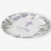 Assiettes En Carton Lilac Fleur sauvage Wreath & Cross Baptême Dieu Bé (Angle)