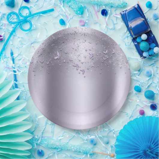 Assiettes En Carton Lilac Shimmer Flutter Papillon doux 16 Partie (Fête)