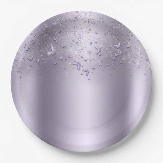 Assiettes En Carton Lilac Shimmer Flutter Papillon doux 16 Partie (Devant)