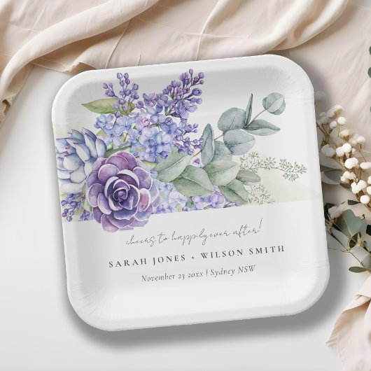 Assiettes En Carton Lilac Succulent Eucalyptus Botanical Bunch Mariage