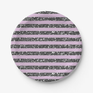 Assiettes En Carton Lilas lavande violet paillettes argentées rayures