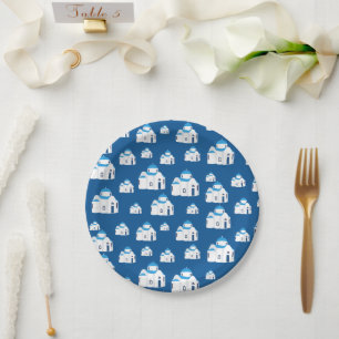 Assiettes En Carton L'île grecque Santorin Blue Dome