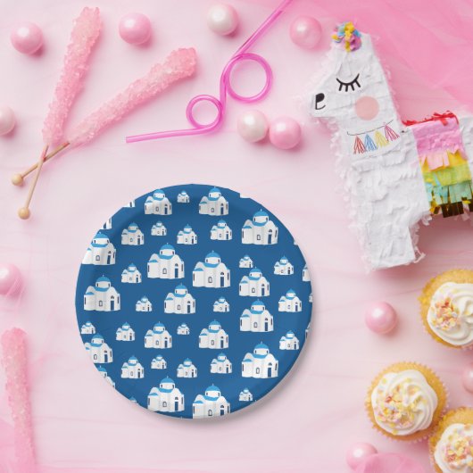 Assiettes En Carton L'île grecque Santorin Blue Dome (Fête)