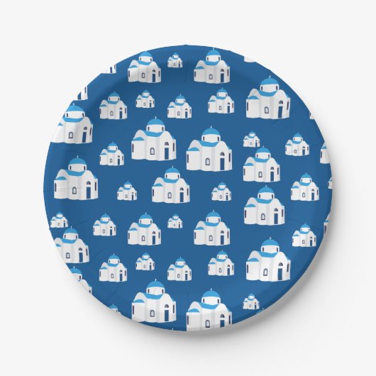 Assiettes En Carton L'île grecque Santorin Blue Dome (Devant)