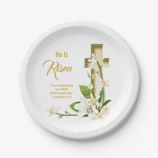 Assiettes En Carton Lily Cross Écriture Il Est Ressuscité (Devant)