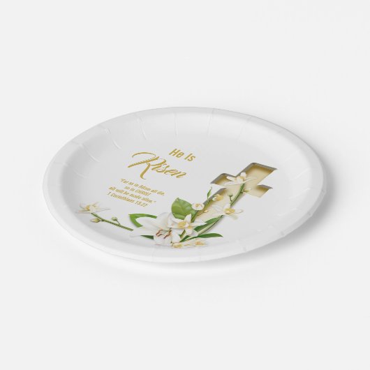 Assiettes En Carton Lily Cross Écriture Il Est Ressuscité (Angle)