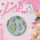 Assiettes En Carton Lily de Vallée avec des fougères || Bleu Clair (Fête)