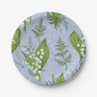 Assiettes En Carton Lily de Vallée avec des fougères || Bleu Clair
