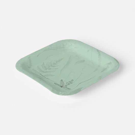 Assiettes En Carton Lily de Vallée avec des fougères || Vert doux (Angulaire)