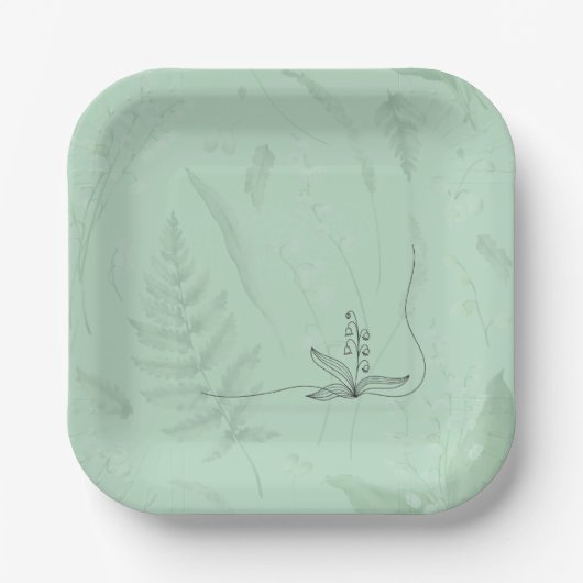 Assiettes En Carton Lily de Vallée avec des fougères || Vert doux (Recto)