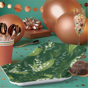 Assiettes En Carton Lily de Vallée avec des fougères Vert Foncé