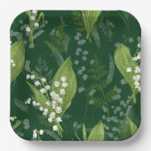 Assiettes En Carton Lily de Vallée avec des fougères || Vert Foncé (Recto)