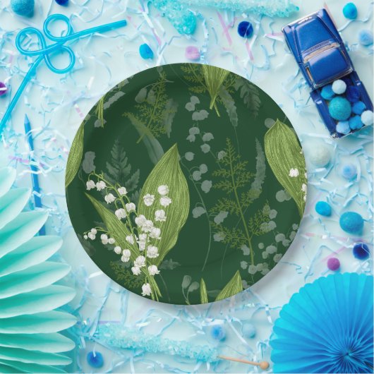 Assiettes En Carton Lily de Vallée avec des fougères || Vert foncé non (Fête)