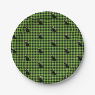 Assiettes En Carton Lime de Noël Green Check Black Lab Motif Fun
