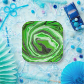 Assiettes En Carton Lime vert et marbre noir comme des flûtes Fluid Ar (Fête)