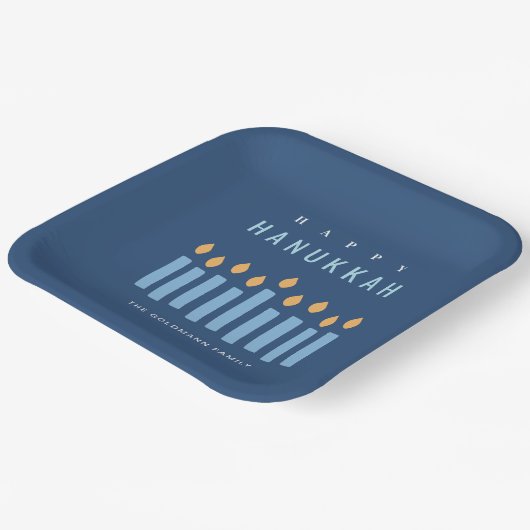 Assiettes En Carton Limite Simple Bleu Jaune Bougies Joyeuses Hanoukka (Angulaire)