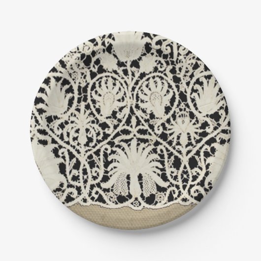 Assiettes En Carton Linge de dentelle mariage blanc classique jolie (Devant)