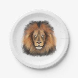 Assiettes En Carton lion aquarelle Leo roi safari animal jungle chat