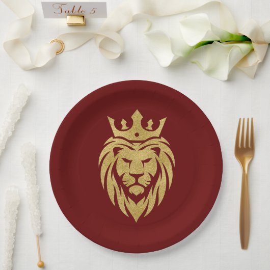 Assiettes En Carton Lion Avec Couronne - Style Or 3 (Mariage)