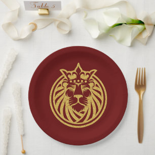 Assiettes En Carton Lion Avec Couronne - Style Or 4