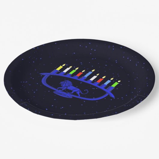 Assiettes En Carton Lion bleu Menorah (Angle)