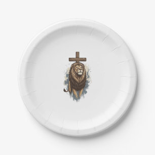 Assiettes En Carton Lion chrétien et croix vintage