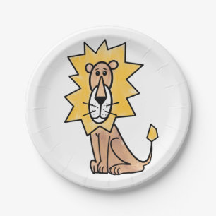 Assiettes En Carton lion mignon dessin animé enfants rétro safari jung