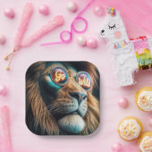 Assiettes En Carton Lion Portant Des Lunettes De Soleil Néon Avec Text (Fête)