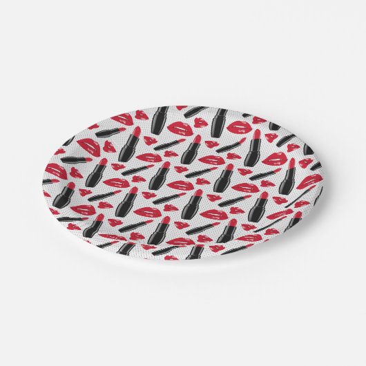 Assiettes En Carton Lipstick Et Lips Polka Dot Motif (Angle)