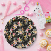 Assiettes En Carton Liquide d'hibiscus d'ananas tropical sur noir (Fête)