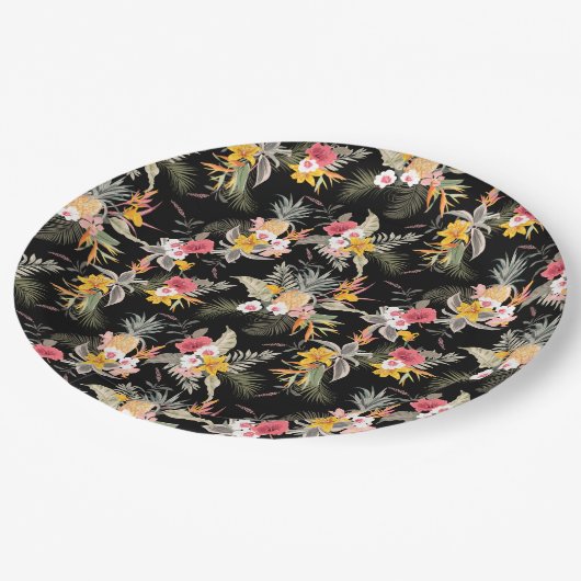 Assiettes En Carton Liquide d'hibiscus d'ananas tropical sur noir (Angle)