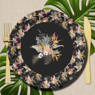 Assiettes En Carton Liquide d'hibiscus d'ananas tropical sur noir