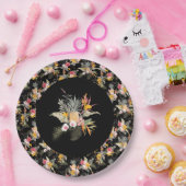 Assiettes En Carton Liquide d'hibiscus d'ananas tropical sur noir (Fête)