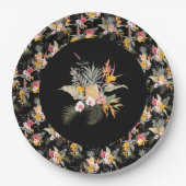 Assiettes En Carton Liquide d'hibiscus d'ananas tropical sur noir (Devant)