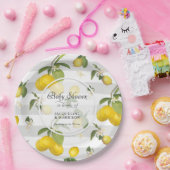 Assiettes En Carton Liquide floral citron blanc n Gris rayé (Fête)