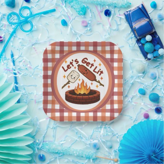 Assiettes En Carton Lit Firepit - mignon Marshmallow & Hot Dog (Fête)