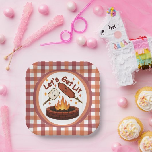Assiettes En Carton Lit Firepit - mignon Marshmallow & Hot Dog (Fête)