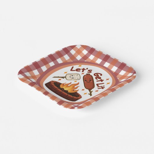 Assiettes En Carton Lit Firepit - mignon Marshmallow & Hot Dog (Angulaire)