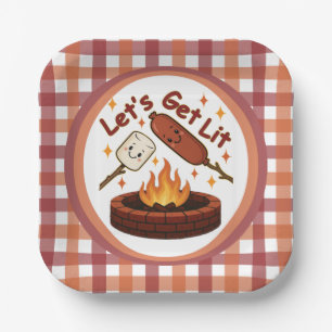 Assiettes En Carton Lit Firepit - mignon Marshmallow & Hot Dog