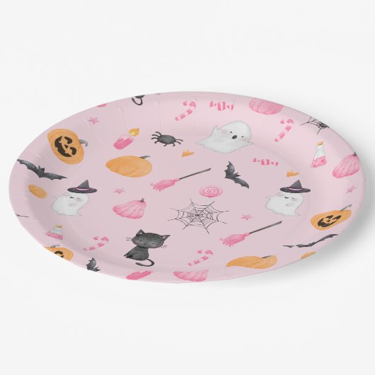 Assiettes En Carton Little Boo est presque attendu baby shower rose (Angle)