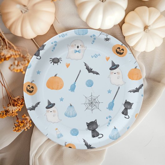 Assiettes En Carton Little Boo est presque dû baby shower bleu