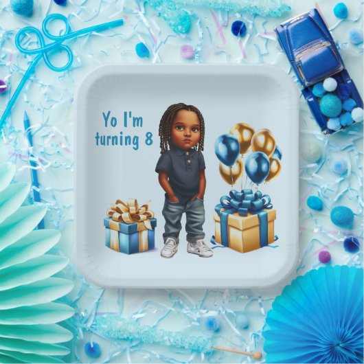 Assiettes En Carton Little Boy Dark Skin Braids Party (Fête)