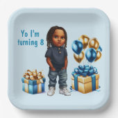 Assiettes En Carton Little Boy Dark Skin Braids Party (Recto)