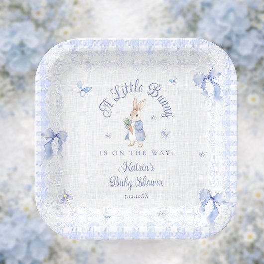 Assiettes En Carton Little Bunny Gingham Blue Baby Shower