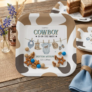Assiettes En Carton Little Cowboy Clothesline Baby Shower Carré 