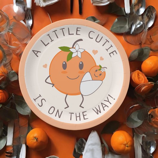 Assiettes En Carton Little Cutie En route | Baby shower orange migre